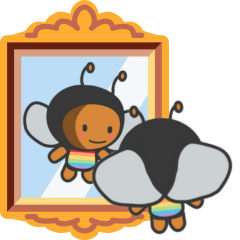 image: An image of Rainbee reflected in a mirror